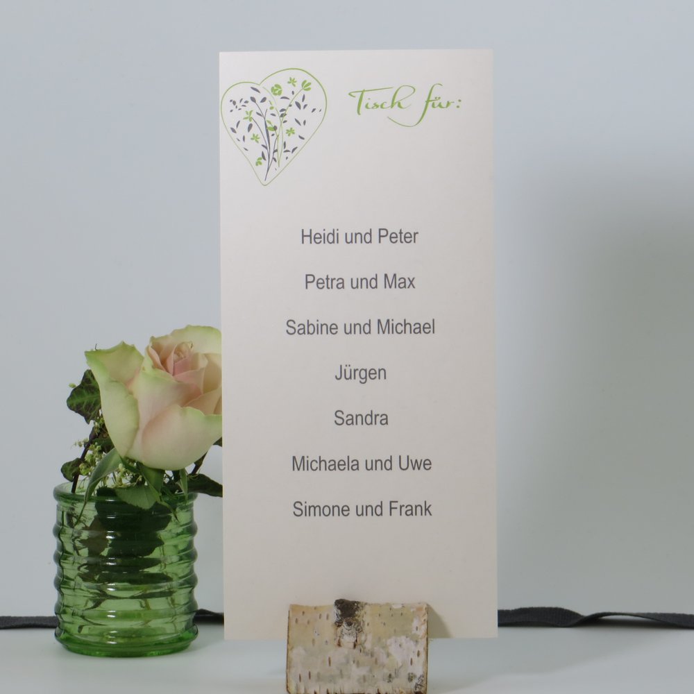 Gruppentischkarte "Blumen im Herz" grün moonlight