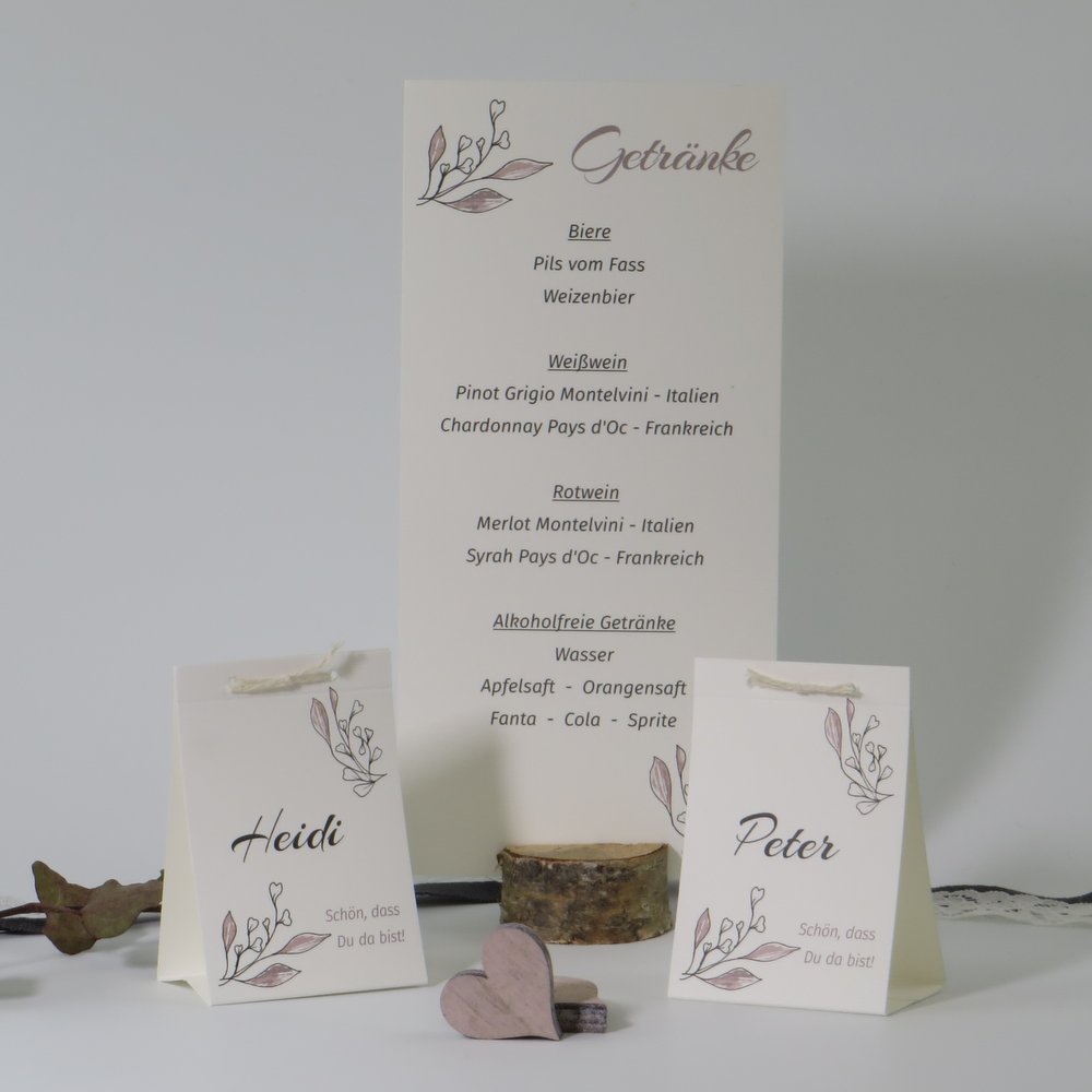 hochzeit_getraenkekarte_tischkarten_natur_rose_nachhaltig (2) Tischaufsteller "Natur" rose creme