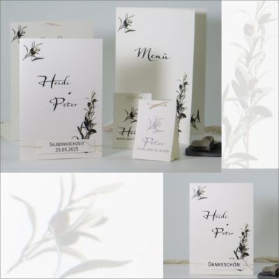 Papeterie zur Silberhochzeit "Olive" creme