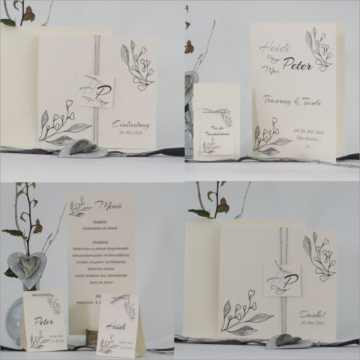 Papeterie für die Hochzeit mit Taufe mit einem natürlichen Design aus Recyclingpapier.