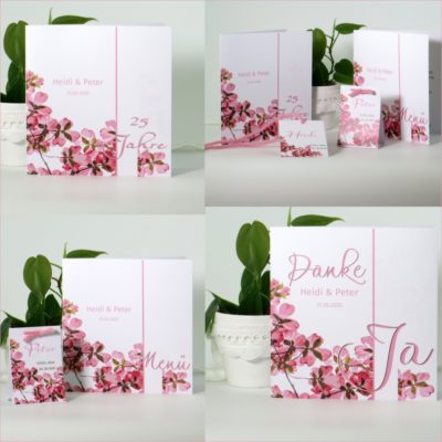 Kartenset für die Silberhochzeit "Blütenrausch" in pink