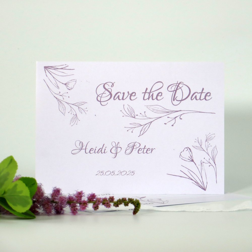 Save the Date "Zarte Blüten" violett