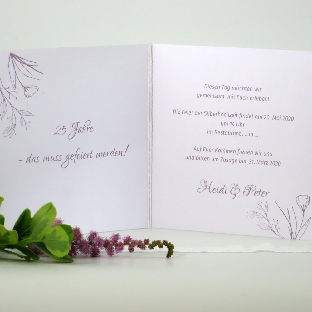 Einladung zur Silberhochzeit "Zarte Blüten" violett